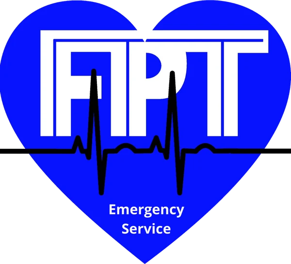 Logo di FPT Emergency Service: un cuore blu con le lettere FPT attraversate dal tracciato di un elettrocardiogramma