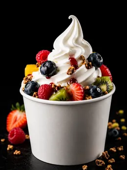 Coppetta di yogurt gelato con fragole, mirtilli, kiwi e granola