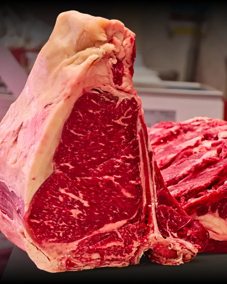 Bistecca con osso a T in piedi accanto a un altro taglio