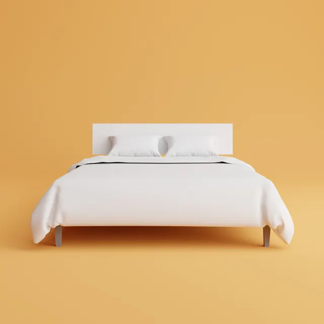 Letto matrimoniale bianco con due cuscini, su un fondo color albicocca