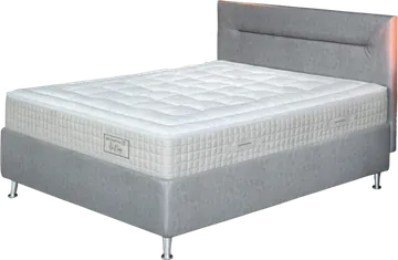 Letto con testiera imbottita grigia e materasso Permaflex