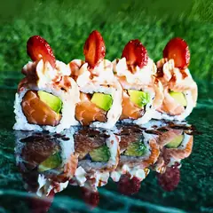Uramaki di salmone e avocado con fragole